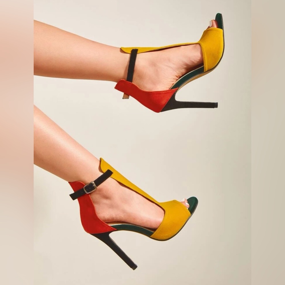 Color Block Stiletto Heeled Sandals
